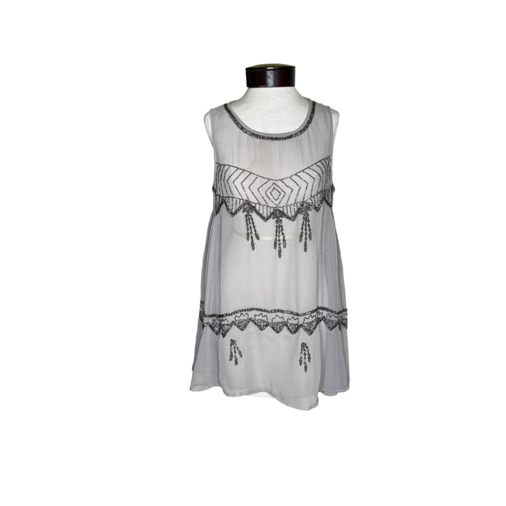 Cost Plus World Market Grey Sheer Sequin Sleeveless Tunic Top size Small Medium